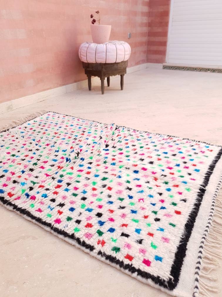 Finest Moroccan Rug 3.2x4.8 Soft Azilal Rug "Confetti" Authentic Berber carpet Nursery morrocan Rug Beni Ourain rug, living room rug