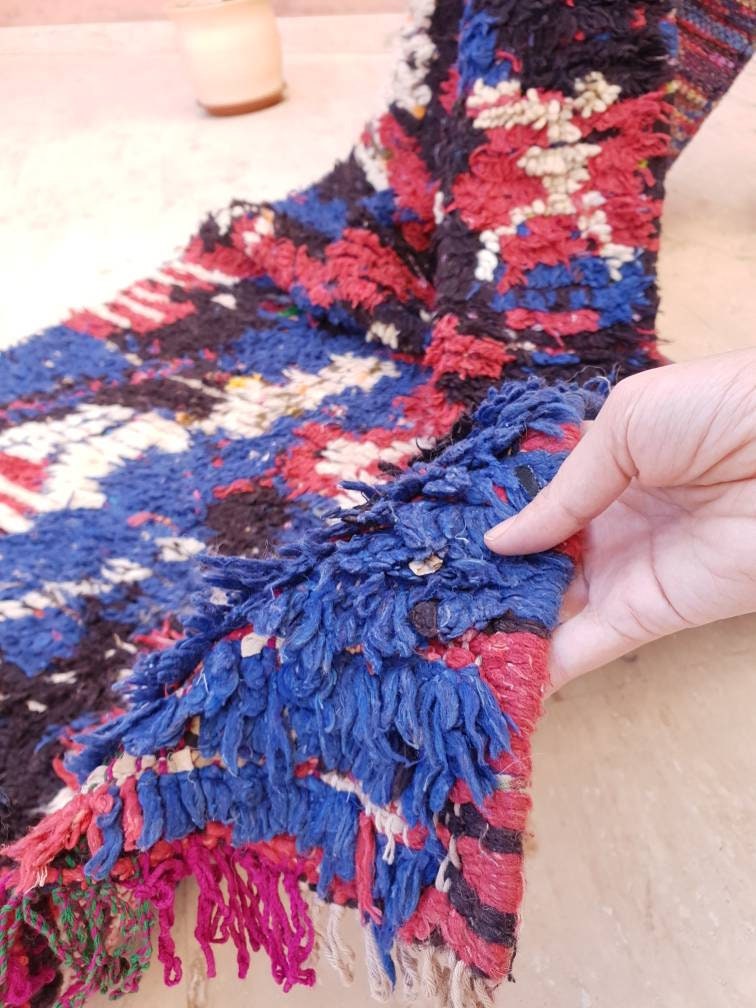 Vintage Moroccan rug 3.5x7.5 Boucherouite unique Azilal rug Morrocan rug "America" bedroom rug bedside rug bohemian living room rug VAZ21