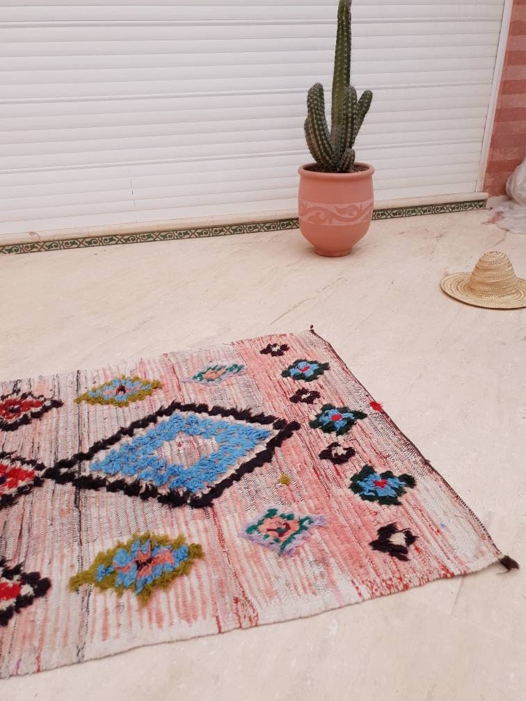 50% OFF CLOSING SALE Vintage Moroccan Rug 3.5x9.5 boujaad runner rug blush pink rug living room rug hallway rug bedroom rug pink rug