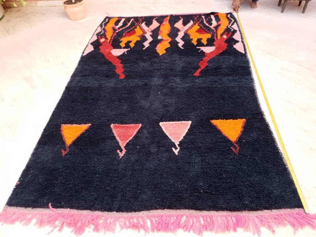 50% OFF CLOSING SALE Beautiful Moroccan rug 6.5x10.2 Gorgeous Abstact black large Beni Ourain Rug, bedroom rug living room rug