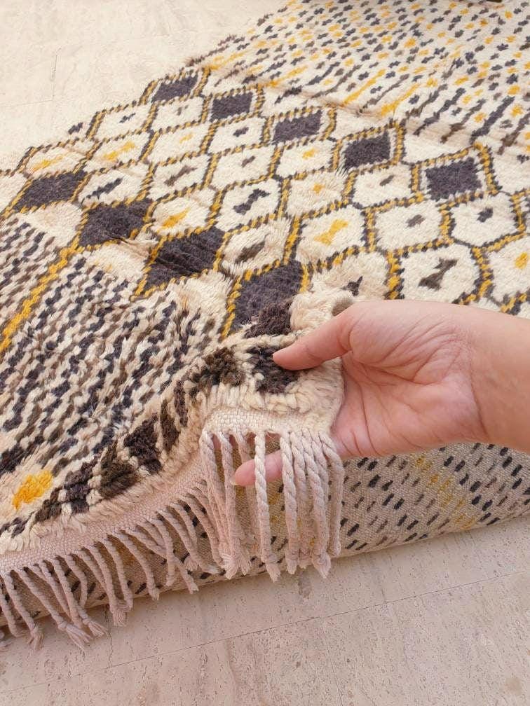 50% OFF CLOSING SALE Vintage Moroccan Rug 4x7 Stunning  Azilal Rug Mustard Brown Cream Berber Rug | Unique Tribal rug | wool bedroom rug