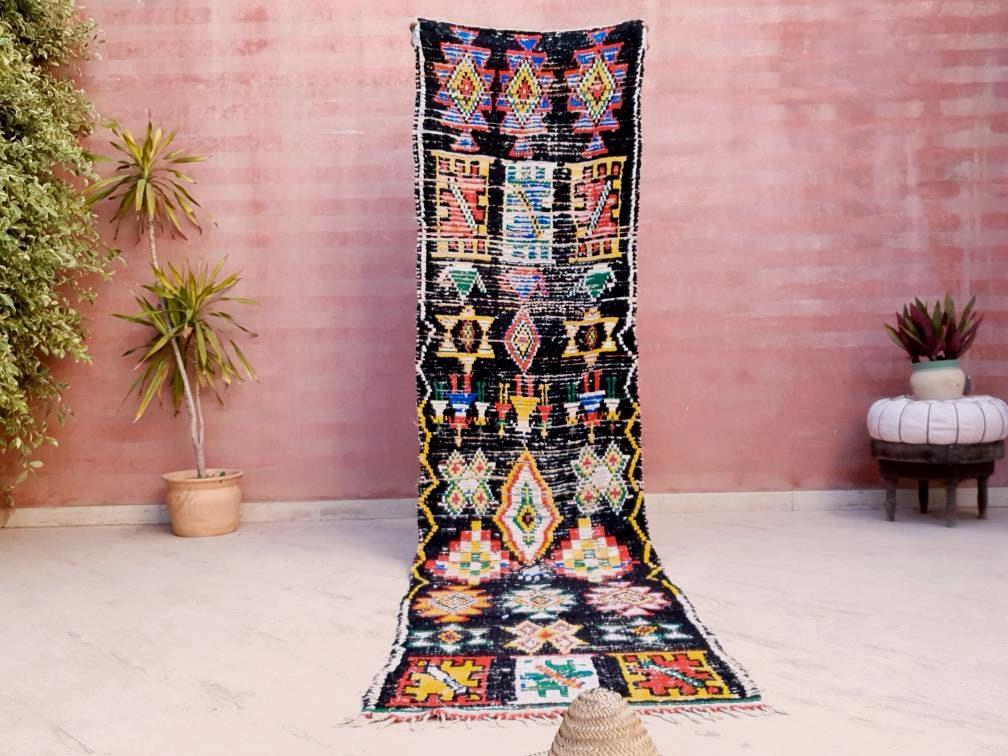 Vintage Moroccan Rug 2.7x11 Black Retro runner Rug Unique Hallway Rug bedroom living room rug boujaad runner rug