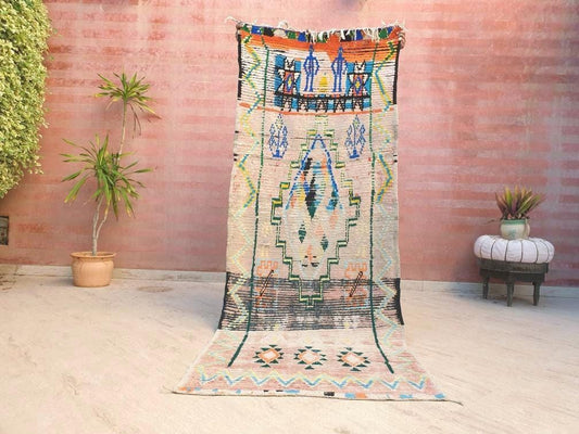 50% OFF CLOSING SALE Vintage Moroccan rug 3.2x8.2 Gorgeous ARunner rug, White Pink Rug boujaad rug colorful Abstract berber rug