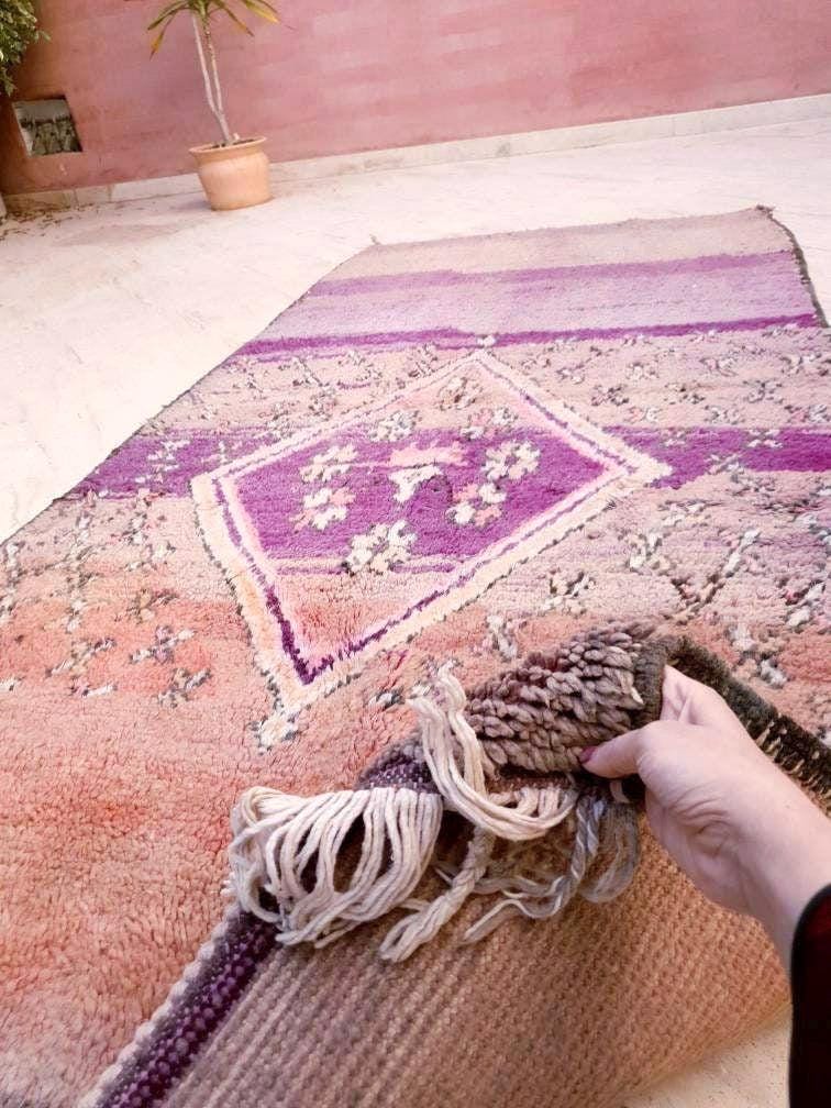 50% OFF CLOSING SALE Vintage Moroccan Rug 3.9x8.5 Gorgeous Purple Peach Blush rug "Roses & Butterflies" Unique boujaad rug mauve purple rug