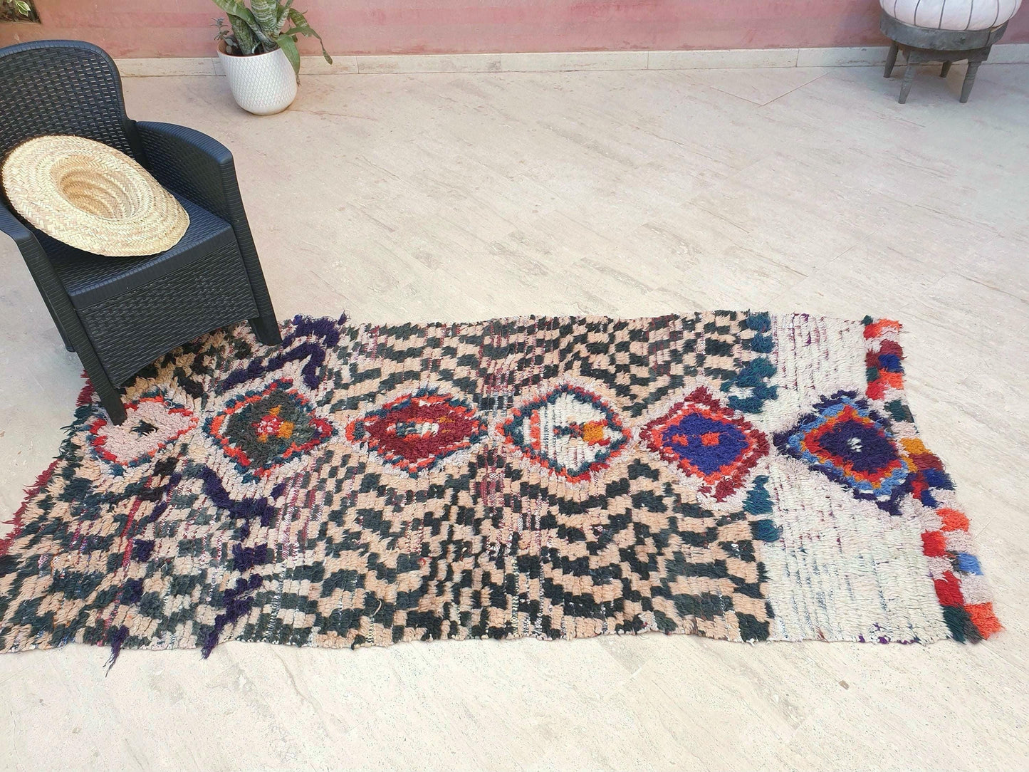 50% OFF CLOSING SALE Vintage Moroccan rug 3.8x7.6 "Sahara" Unique Boujaad Rug Collector vintage boujad rug beni ourain rug