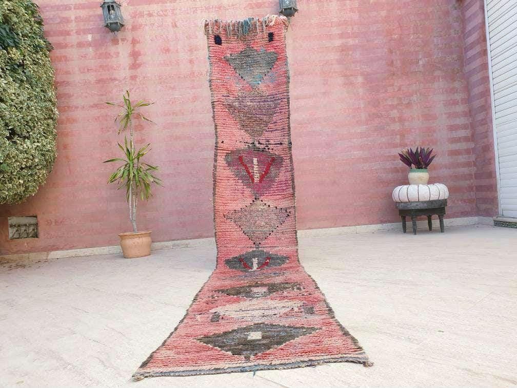 50% OFF CLOSING SALE Vintage Moroccan Rug 2.2x11.8 Stunning Moroccan boujaad Runner Rug, blush pink rug, long hallway rug Abstract carpet