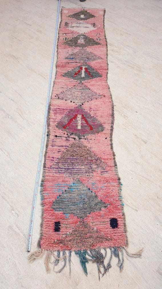 50% OFF CLOSING SALE Vintage Moroccan Rug 2.2x11.8 Stunning Moroccan boujaad Runner Rug, blush pink rug, long hallway rug Abstract carpet