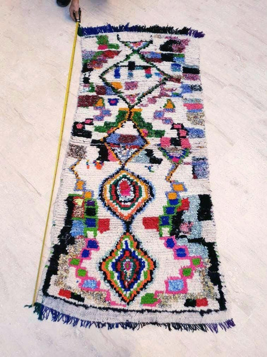 Vintage Moroccan Rug 2.9x6.3 Gorgeous Colorful Boucherouite Rug, Abstract Rug, Authentic berber rug, Artistic rug, boujaad rug