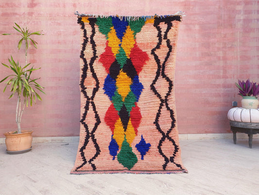 50% OFF CLOSING SALE Gorgeous Moroccan Rug 3.7x6.2 Super Pretty Colorful Boujaad rug, Blush Pink rug, Peach colored rug, Unique colorful rug