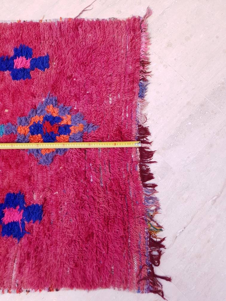 Vintage Moroccan rug 3.5x8.5 | incredible blush Boujaad rug | |  morrocan Boujad rug | antique area rug | Entry hallway rug