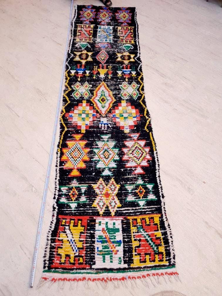 Vintage Moroccan Rug 2.7x11 Black Retro runner Rug Unique Hallway Rug bedroom living room rug boujaad runner rug