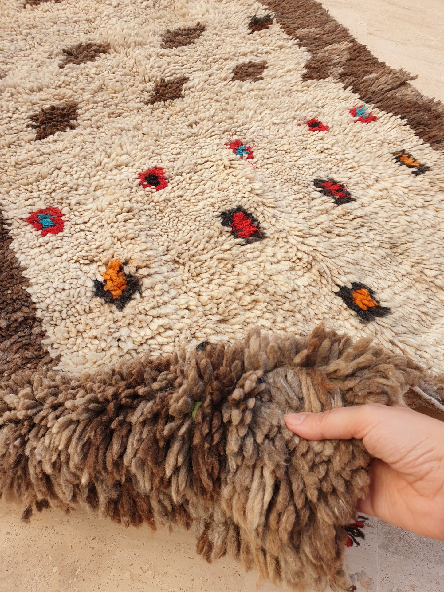 Stunning vintage moroccan rug 4.4x8 ft Abstract brown tribal rug, Brown beige neutral handmade rug