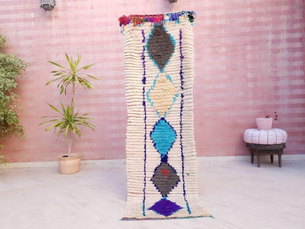 Vintage Moroccan rug 2.3x7.5 Unique Lovely hallway rug, beige runner rug, boujaad rug, boucherouite rug, morocco rug