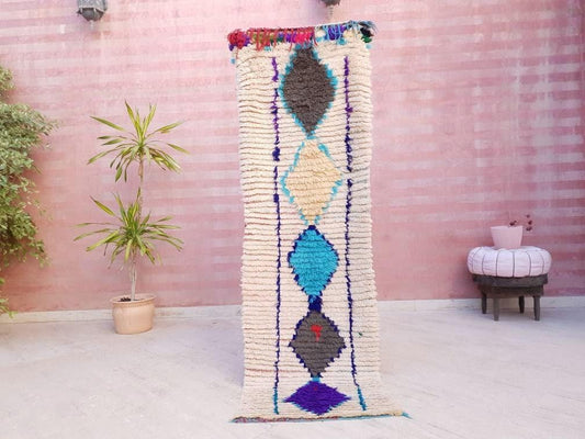 Vintage Moroccan rug 2.3x7.5 Unique Lovely hallway rug, beige runner rug, boujaad rug, boucherouite rug, morocco rug