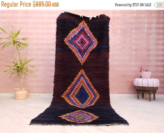 Vintage Moroccan Rug 3.7x9.2 Super Pretty Runner Rug | Boujaad Rug  | Berber Boucherouite Rug | Hallway Rug | Vintage Entry way Rug