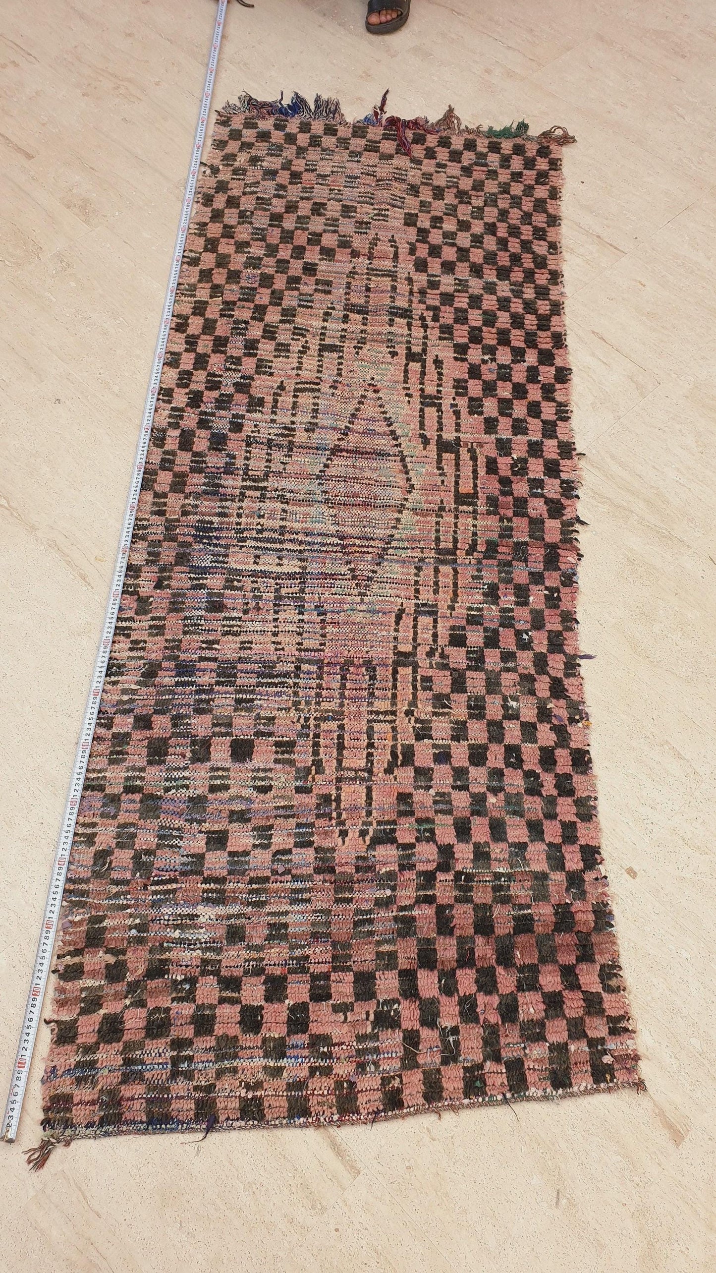 50% OFF CLOSING SALE Vintage Moroccan rug 2.9x7.6 Gorgeous Blush Brown Peach Pink Checkered rug | Boujaad hallway rug boujad rug