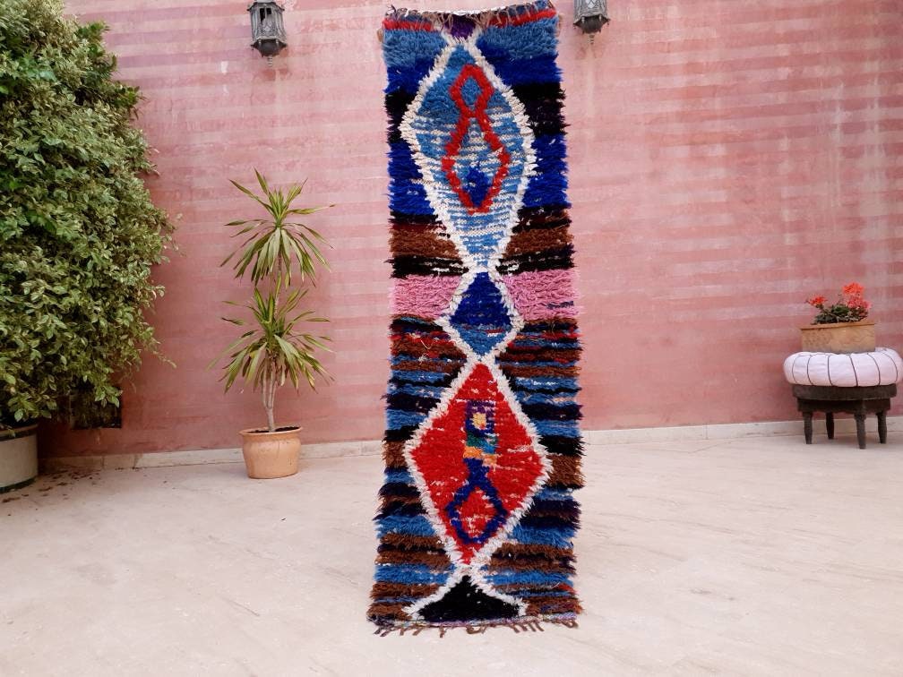 Vintage Moroccan Rug 1.7x6.1 Super Pretty Runner Rug Abstract Boujaad Rug | Berber Boucherouite Hallway Rug|