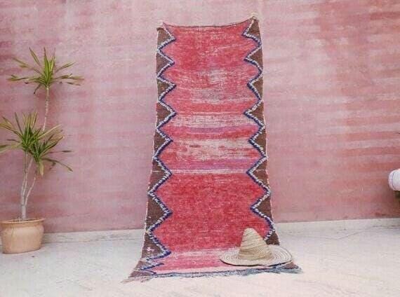 50% OFF CLOSING SALE Vintage Moroccan Rug 2.9x7.2 blush red Boujaad rug Unique runner Rug, bedroom rug, living room rug pink accent rug