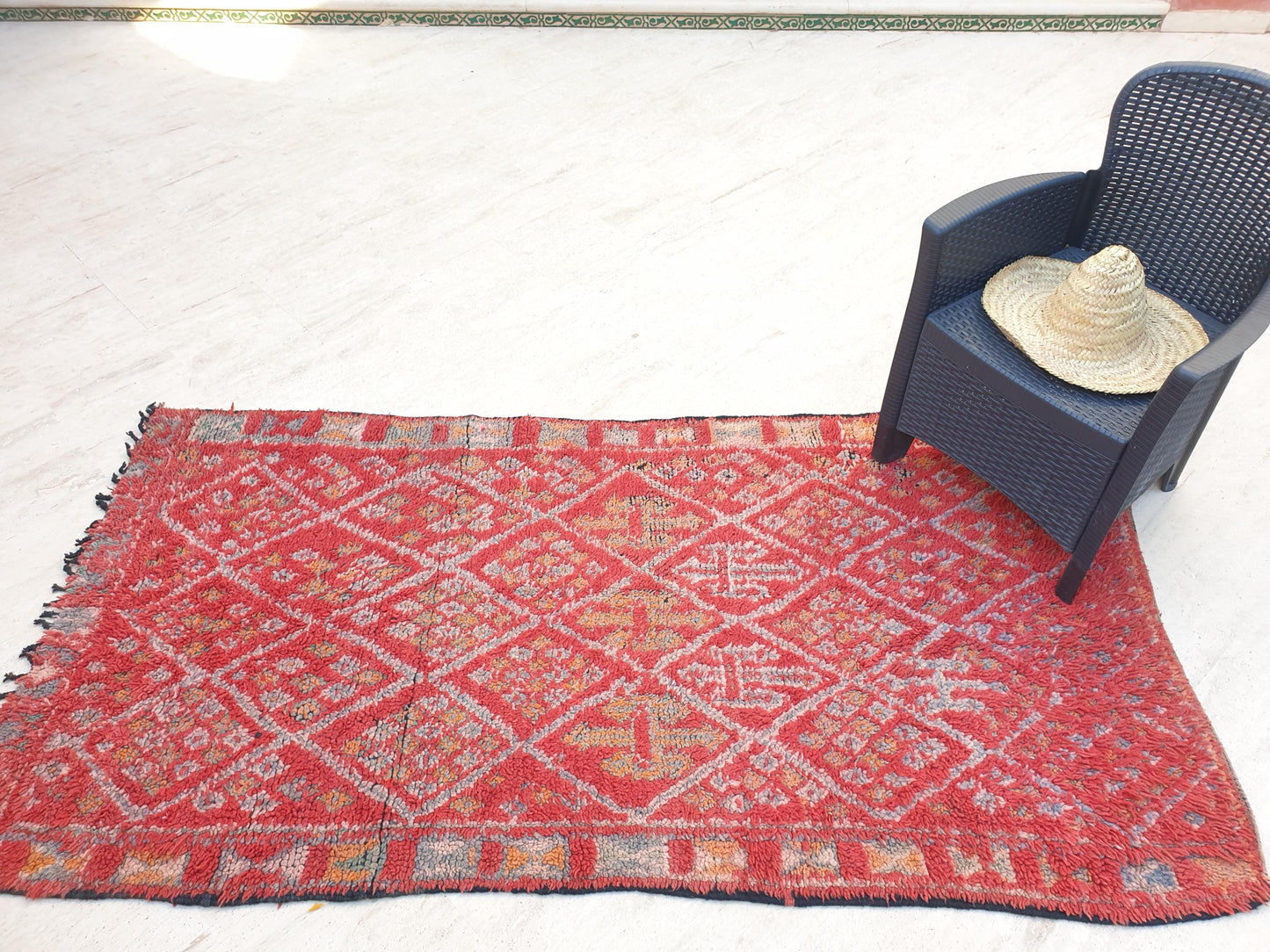 Gorgeous vintage Moroccan rug 3.7x7.5 Zayane Tribal rug, Berber area rug, blush red geometric rug