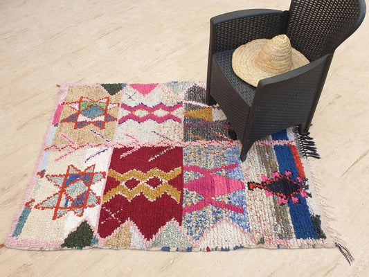 Vintage Moroccan Rug 4x5.5 Super Pretty Boucherouite Rug, Colorful Berber Rug, stunning pastels  art vintage rug