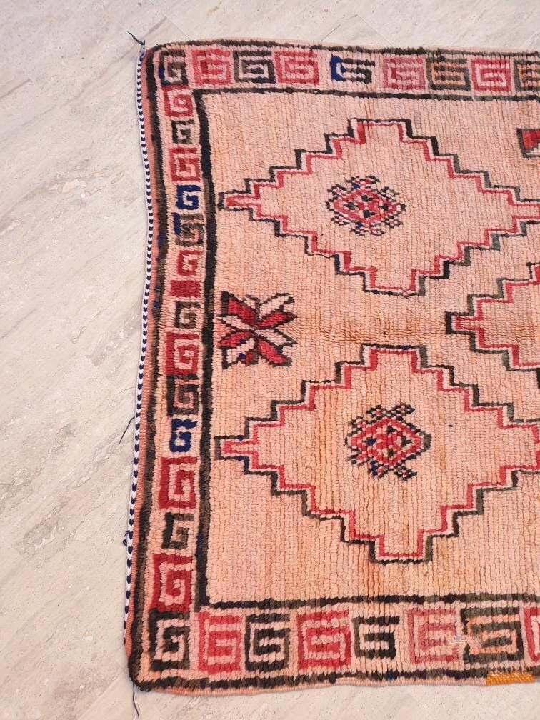50% OFF CLOSING SALE Vintage Moroccan Rug 3.7x7.9 Stunning Muted Blush Peach Like Unique Boujaad rug, Papaya Azilal Rug berber wool rug