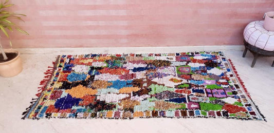 Vintage Moroccan Rug, 4x8 "Mint Green Eyes" Stunning Boucherouite Berber rug bedroom rug, living room  rug colorful rug