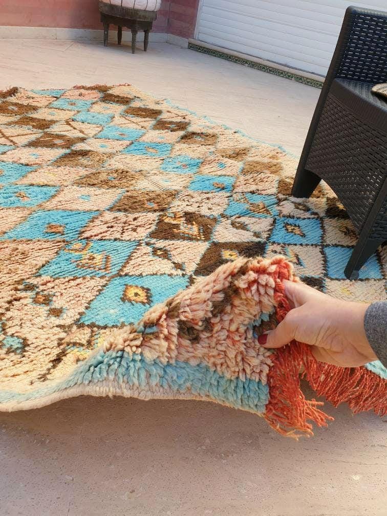 50% OFF CLOSING SALE Vintage Moroccan Rug 5.6x7.5 Stunning Blush Peach Blue Boujaad rug Geometric boujad rug, Moroccan rug | Pastels carpet
