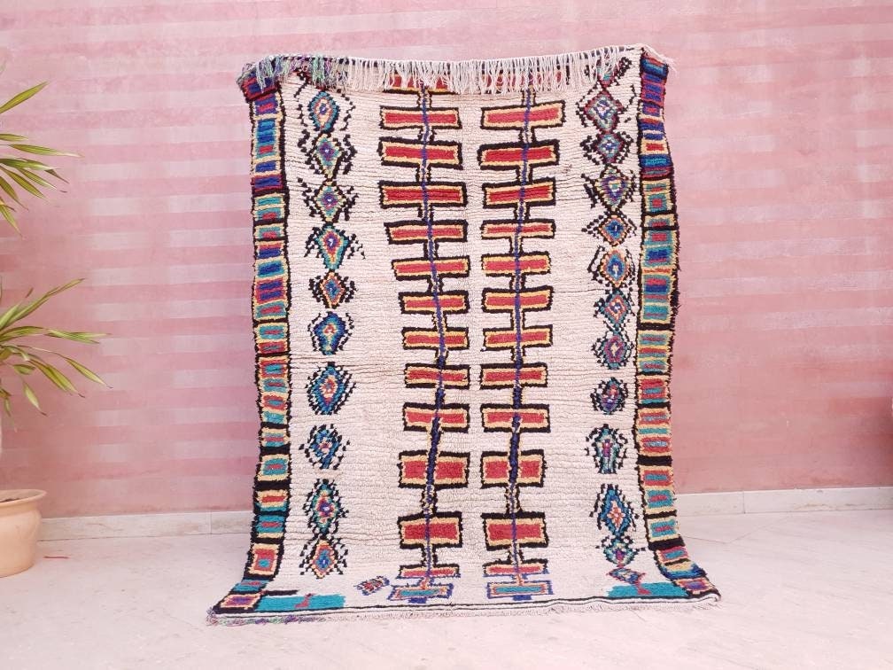 50% OFF CLOSING SALE Vintage Moroccan Rug, Stunning Genuine Unique Azilal Rug 4.6x6.7 Authentic Antique Berber Rug | living room boujaad rug