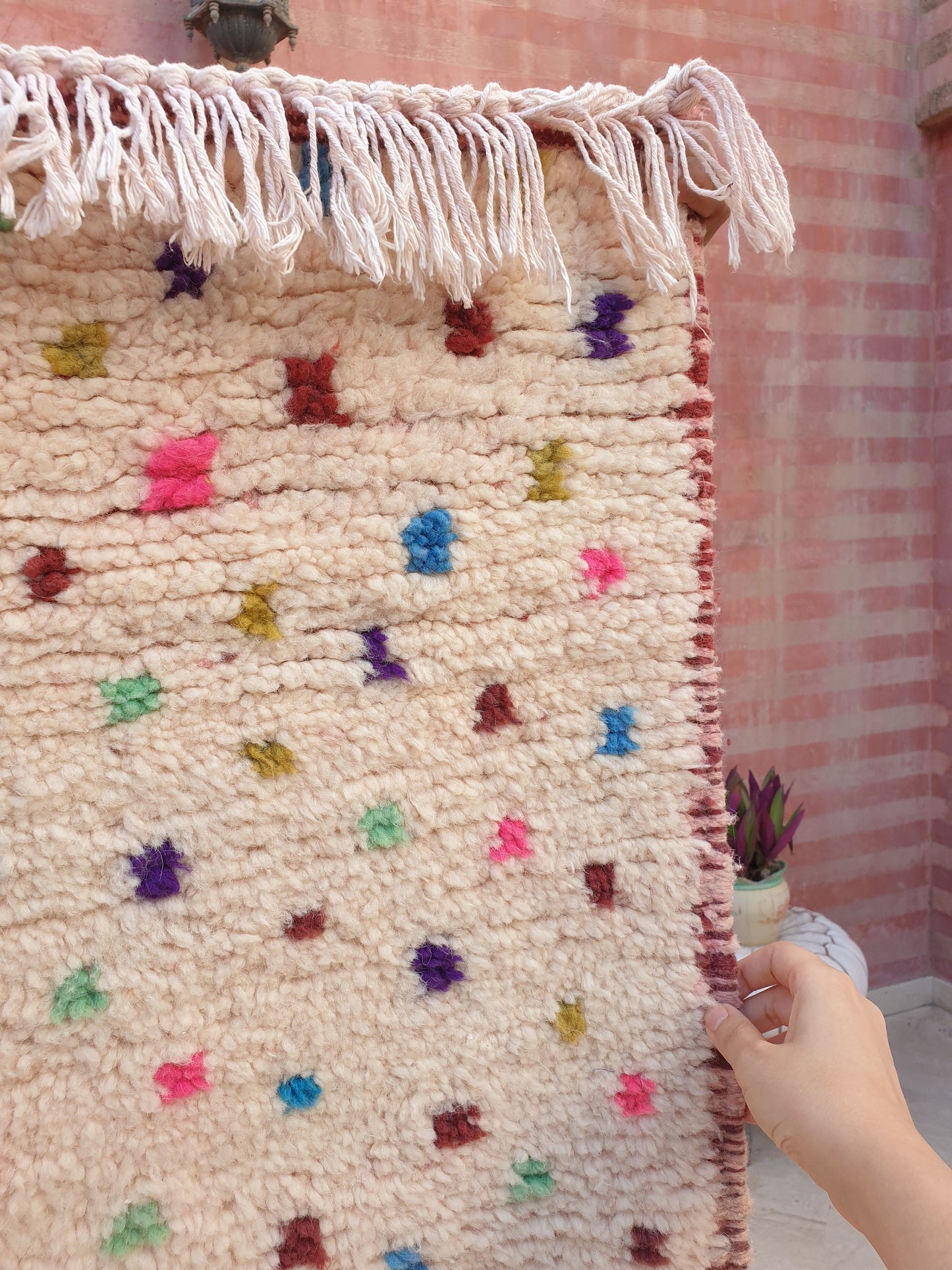 50% OFF CLOSING SALE Beautiful Moroccan Runner rug 2.4x6.8 dotted wool rug,colorful dots moroccan carpet, berber tribal rug