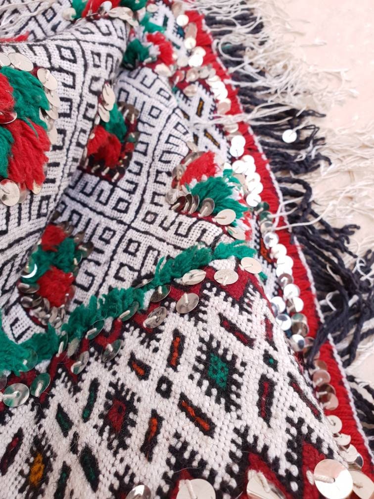 Wedding blanket, One-of-a-kind  Antique Moroccan Wall rug with sequins bedroom rug bedside rug wall rug art rug antique rug morrocan rug