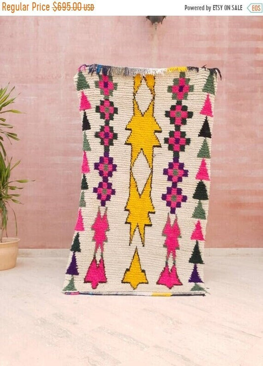 50% OFF Vintage Moroccan Rug 3.5x6.2 Gorgeous Beni ourain rug, Artistic Hallway rug, Unique colorful rug