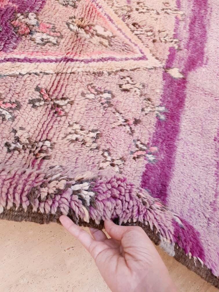50% OFF CLOSING SALE Vintage Moroccan Rug 3.9x8.5 Gorgeous Purple Peach Blush rug "Roses & Butterflies" Unique boujaad rug mauve purple rug