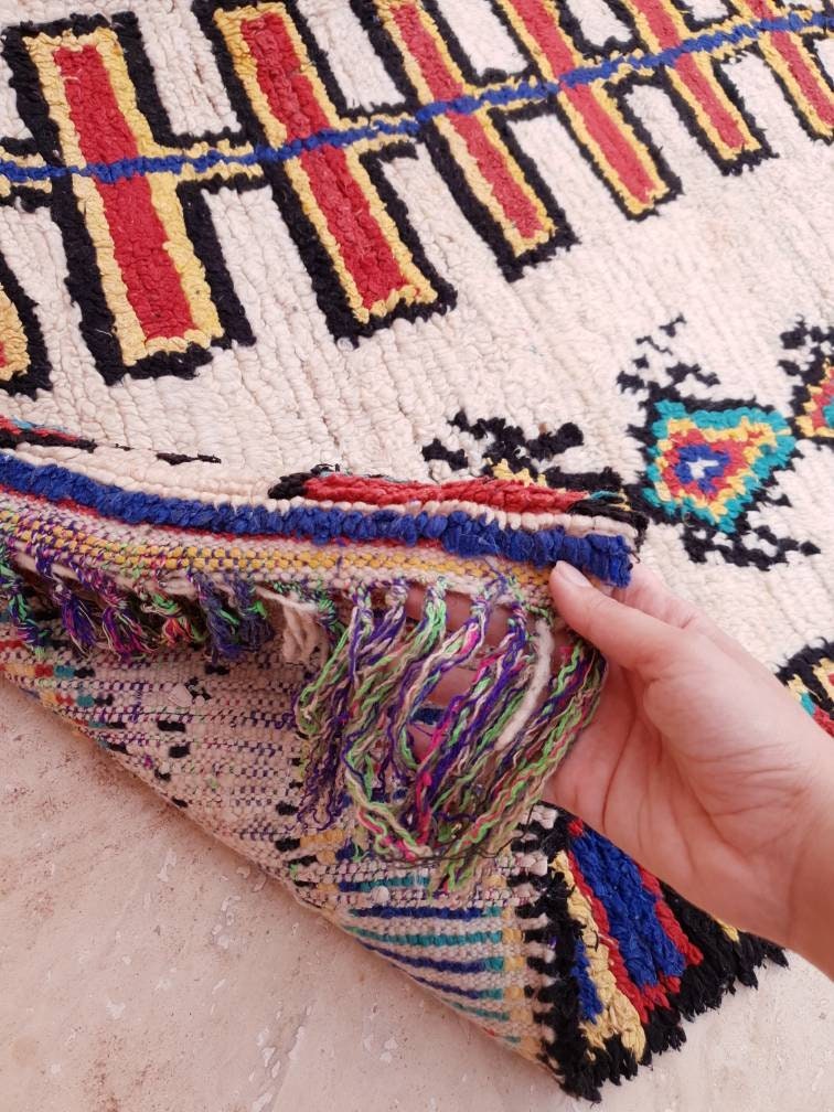 50% OFF CLOSING SALE Vintage Moroccan Rug, Stunning Genuine Unique Azilal Rug 4.6x6.7 Authentic Antique Berber Rug | living room boujaad rug