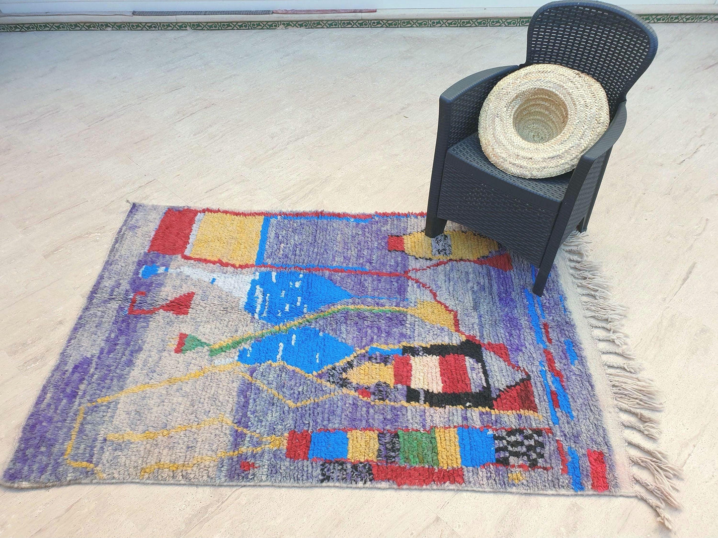 50% OFF CLOSING SALE Gorgeous Moroccan Rug boujaad rug 4.1x6.3 Purple Wool rug, living room rug, Unique Abstract Red Yellow rug bedroom rug