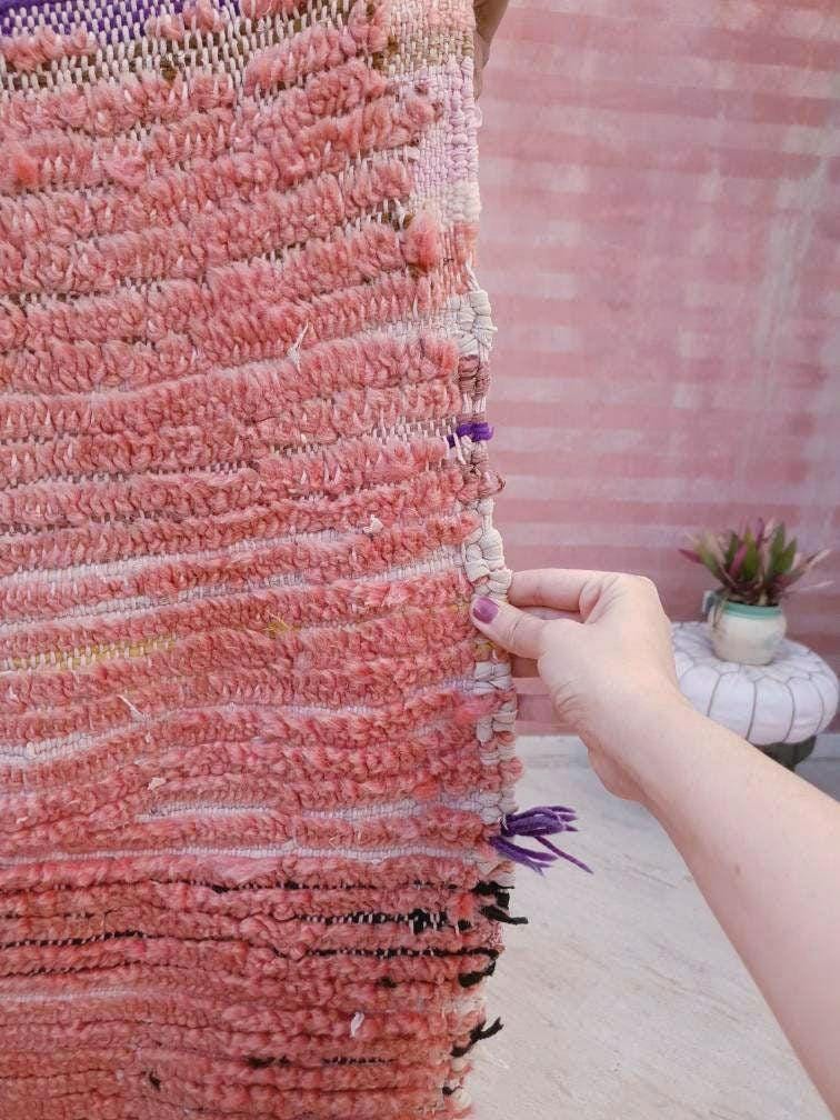 Super Pretty Vintage Moroccan Rug 2.9x6.8 "Lady in Purple" Blush Boujaad runner rug  bedroom livingm hallway berber rug