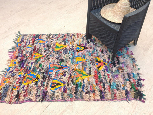 Vintage Moroccan Rug 3.5x5.1 Gorgeous Colorful Boucherouite Rug, abstract bedroom rug unique artistic  rug boujaad rug azilal rug