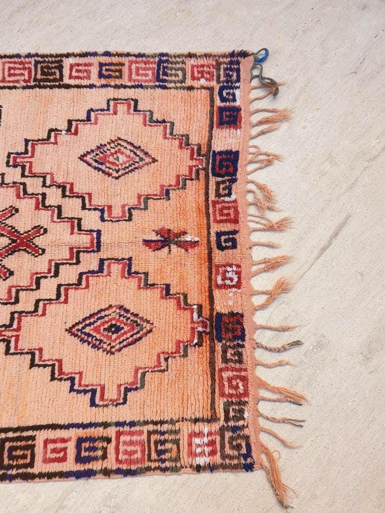 50% OFF CLOSING SALE Vintage Moroccan Rug 3.7x7.9 Stunning Muted Blush Peach Like Unique Boujaad rug, Papaya Azilal Rug berber wool rug