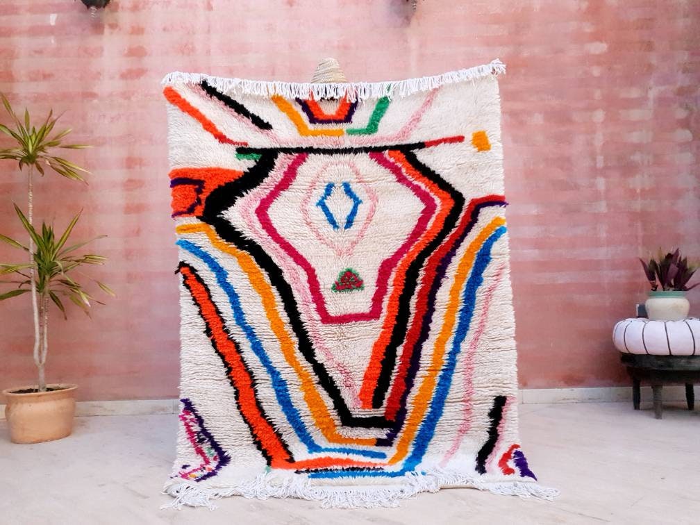 Finest Moroccan rug 4.3x5.9 Gorgeous  Authentic Azilal rug, Softest Berber rug, Colorful bedroom rug bedside rug Abstract rug