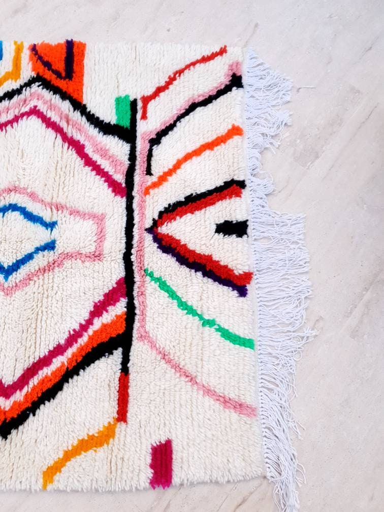 Finest Moroccan rug 3.8x5.3 Gorgeous Azilal rug, Softest Berber morrocan rug, bedroom rug living room rug bedside rug children rug