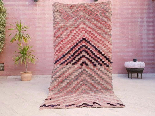 Vintage Moroccan Rug 3.8x7.5 Gorgeous Blush Boujaad rug, Unique area Rug, checkered bedroom rug, living room rug