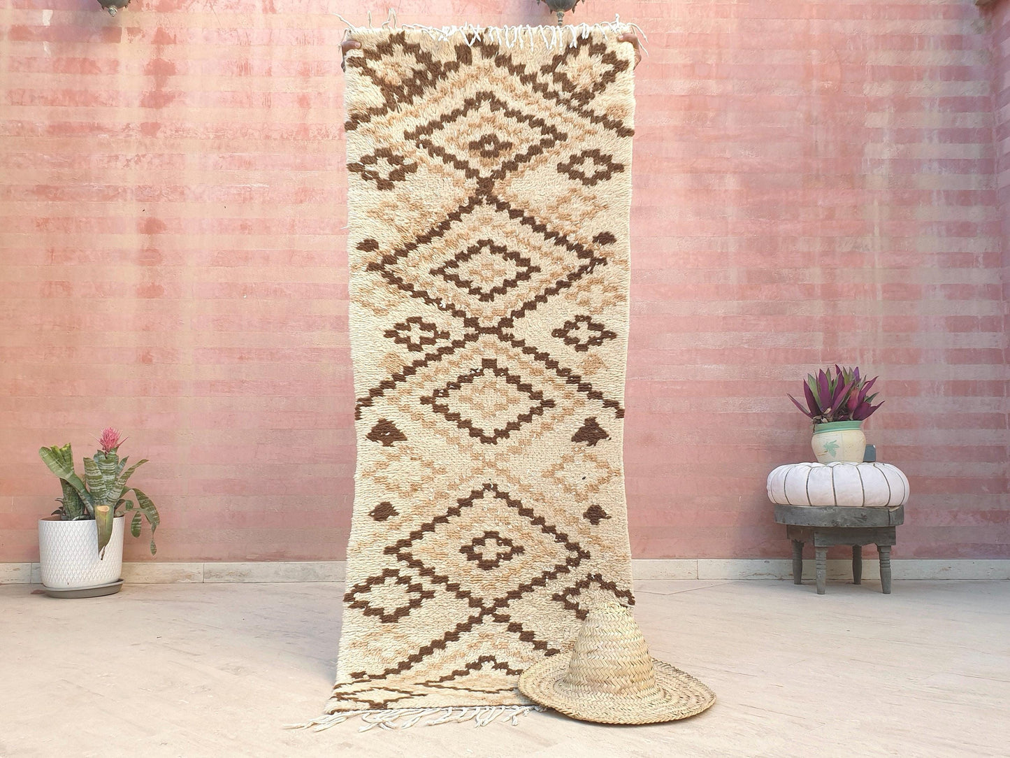 50% OFF CLOSING SALE Vintage Moroccan Rug 2.4x6.4  Gorgeous offwhite Beige rug |  geometric beige brown azilal  rug boujaad rug | entr