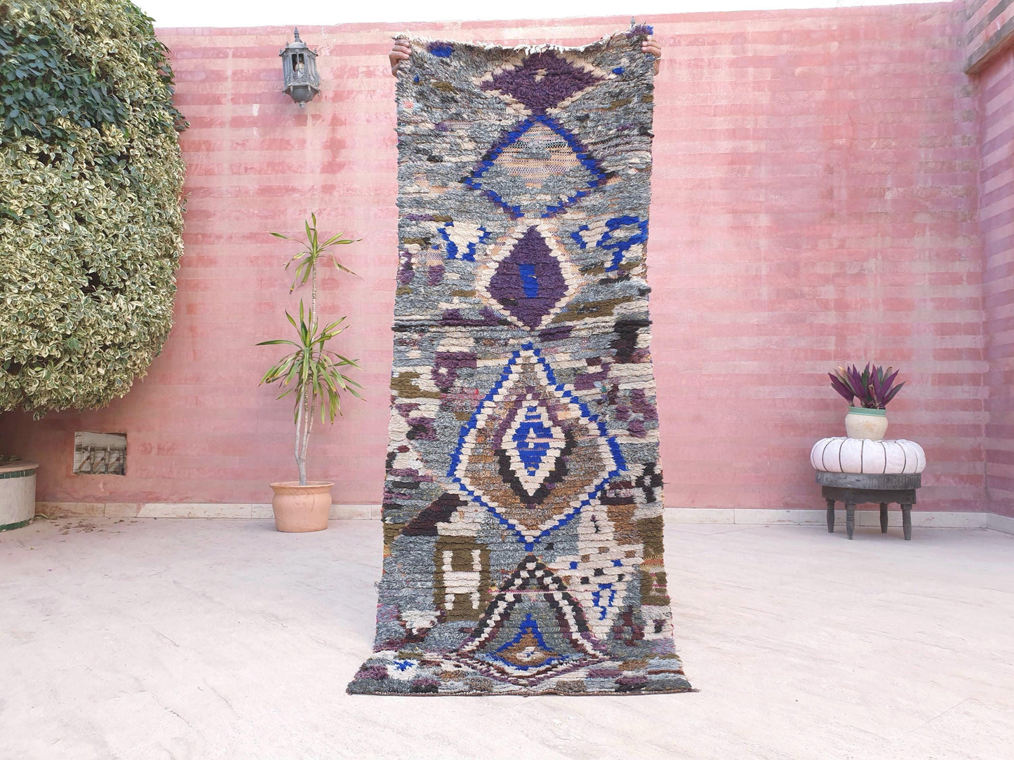 Gorgeous Moroccan Runner rug 2.5x7 unique gray purple abstract tribal rug, kitchen rug, statement hallway rug