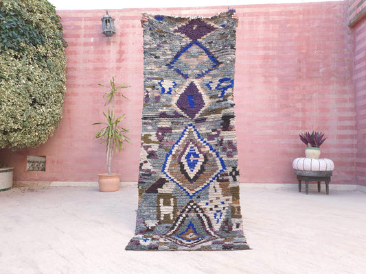 Gorgeous Moroccan Runner rug 2.5x7 unique gray purple abstract tribal rug, kitchen rug, statement hallway rug