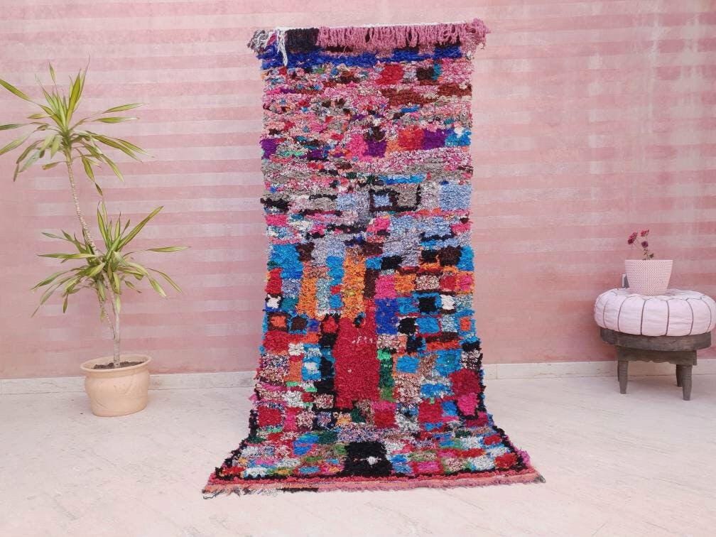 Gorgeous Moroccan Runner Rug 3.3x7.6 Super Pretty Boucherouite rug, Abstract Colorful Hallway rug Artistic Rug Authentic Antique Rug