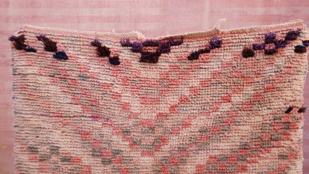 Vintage Moroccan Rug 3.8x7.5 Gorgeous Blush Boujaad rug, Unique area Rug, checkered bedroom rug, living room rug