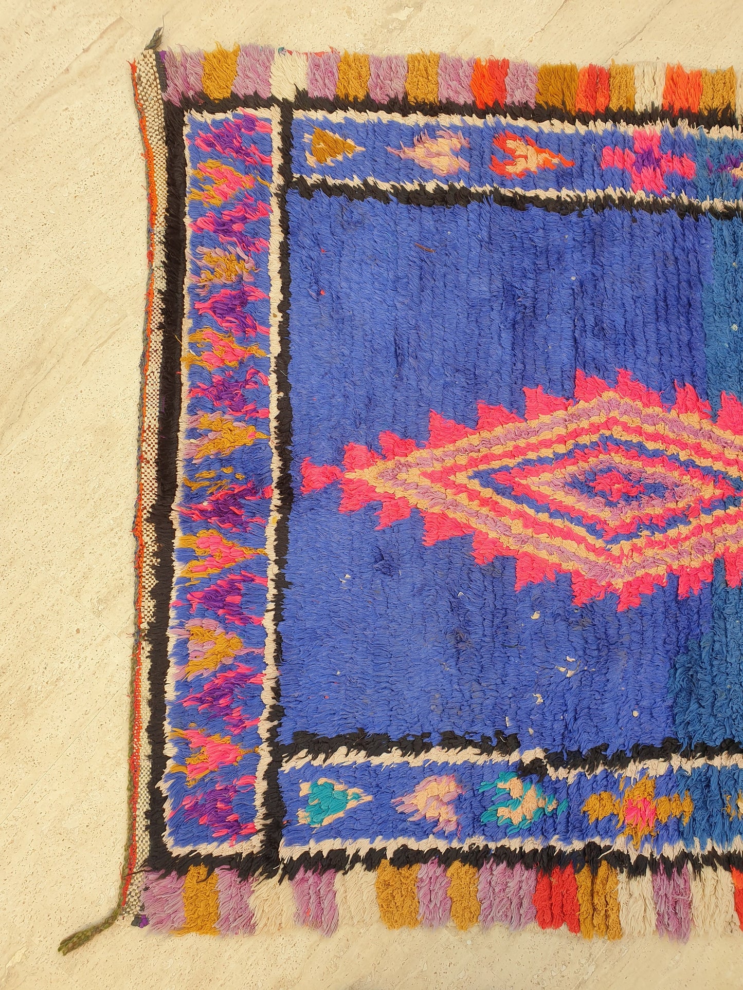 Vintage Moroccan rug 3.6x7.6 Unique Stunning blue Azilal Rug,  Abstract Berber runner rug, boujaad rug boucherouite rug