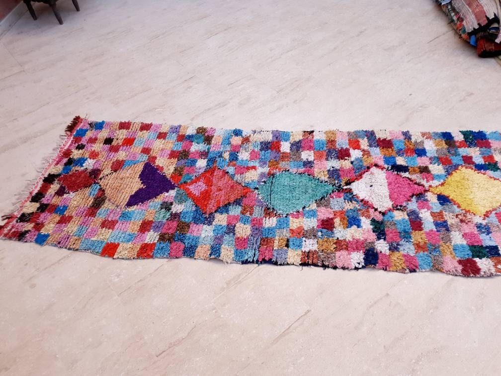 Vintage Moroccan Rug 3x9 Super Pretty Runner Rug | Boujaad Rug  | Berber Boucherouite Rug | Hallway Rug | Vintage Entry way Rug