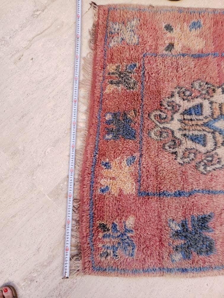 50% OFF CLOSING SALE Vintage Moroccan Rug 3.8x7.7 Gorgeous Boujaad rug "Mystic Butterfly" Blush Peach boujad rug  blush pastels