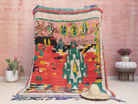 50% OFF CLOSING SALE Vintage Moroccan Rug 5.5x8.5  Stunning Pink Muted Red Blush Boujaad rug, colorful Boujad rug, Unique moroccan carpet