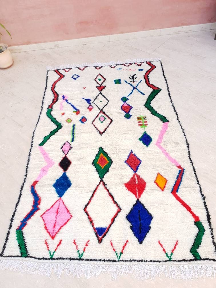 Moroccan rug soft Azilal rug 4.6x7.2 most authentic berber morrocan rug, "Fati Flower" bedroom rug living room rug nursery rug boho rug